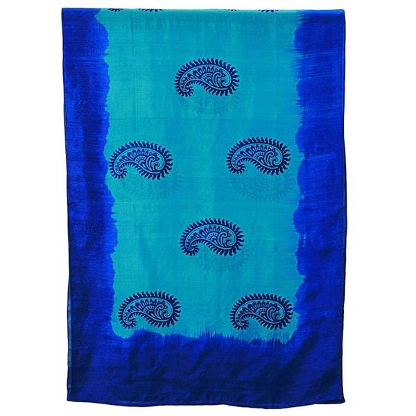 Alternate image for Hand Woven Blue Silk Shawl Paisley Motifs from India Paisley Fascination in Cyan