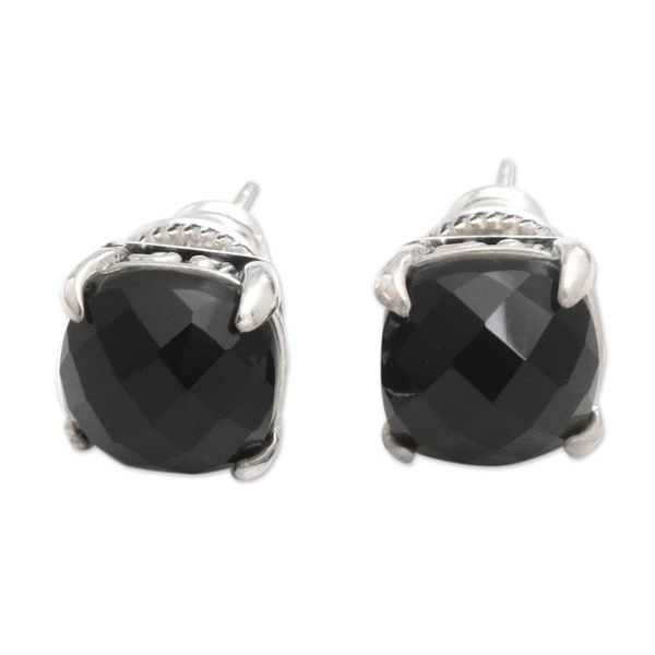 Alternate image for Checkerboard Faceted Black Onyx Stud Earrings Dressed for Dinner in Black