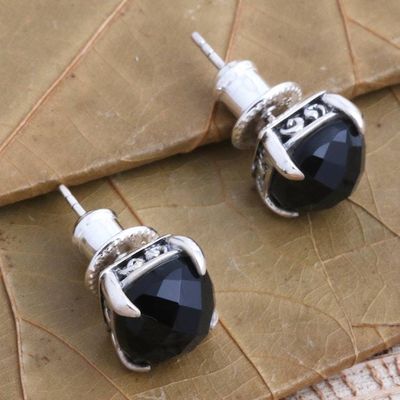 Alternate image for Checkerboard Faceted Black Onyx Stud Earrings Dressed for Dinner in Black