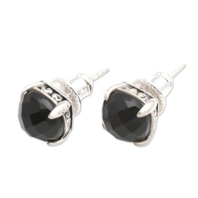Alternate image for Checkerboard Faceted Black Onyx Stud Earrings Dressed for Dinner in Black