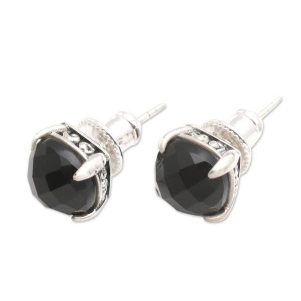 Alternate image for Checkerboard Faceted Black Onyx Stud Earrings Dressed for Dinner in Black