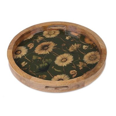 Alternate image for Sunflower-Themed Resin-Coated Mango Wood Tray from India Sunflower Memory