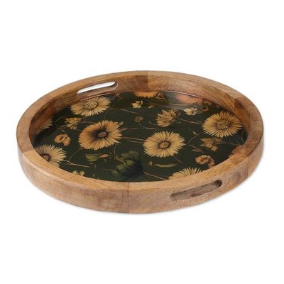 Alternate image for Sunflower-Themed Resin-Coated Mango Wood Tray from India Sunflower Memory