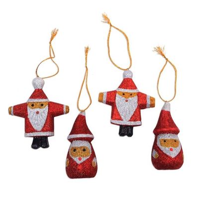 Alternate image for Glittering Wood Santa Ornaments from Bali Set of 4 Sparkling Santas