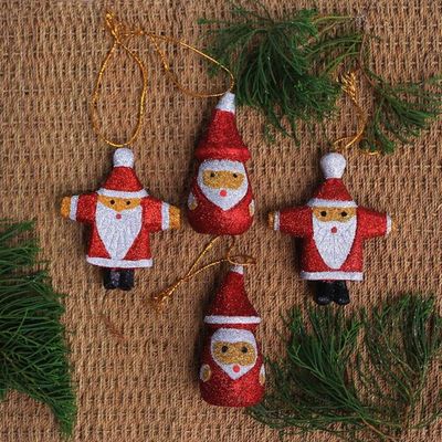 Alternate image for Glittering Wood Santa Ornaments from Bali Set of 4 Sparkling Santas