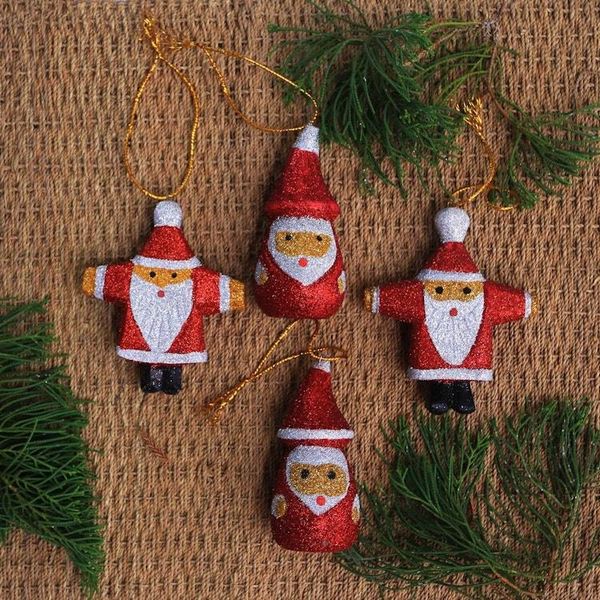 Alternate image for Glittering Wood Santa Ornaments from Bali Set of 4 Sparkling Santas