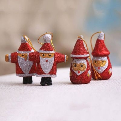 Alternate image for Glittering Wood Santa Ornaments from Bali Set of 4 Sparkling Santas