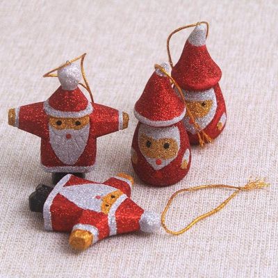 Alternate image for Glittering Wood Santa Ornaments from Bali Set of 4 Sparkling Santas