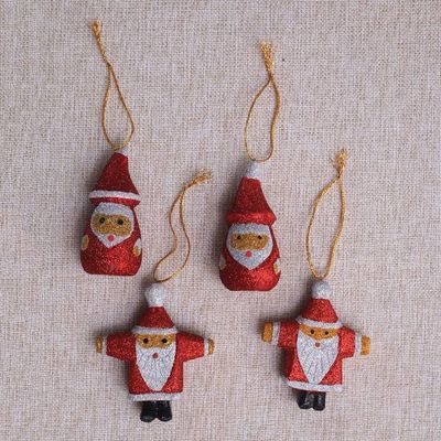 Alternate image for Glittering Wood Santa Ornaments from Bali Set of 4 Sparkling Santas