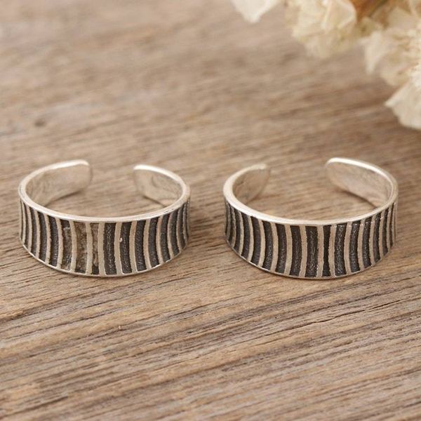 Alternate image for Set of 2 Bohemian Style Sterling Silver Toe Rings from India Striped Style