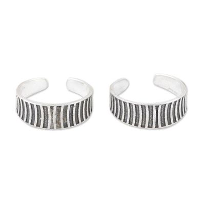Alternate image for Set of 2 Bohemian Style Sterling Silver Toe Rings from India Striped Style