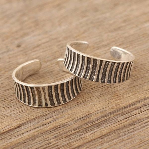 Alternate image for Set of 2 Bohemian Style Sterling Silver Toe Rings from India Striped Style