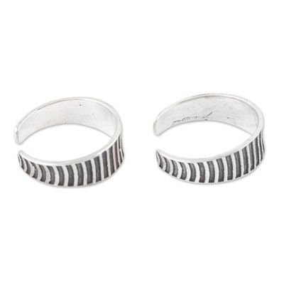 Alternate image for Set of 2 Bohemian Style Sterling Silver Toe Rings from India Striped Style
