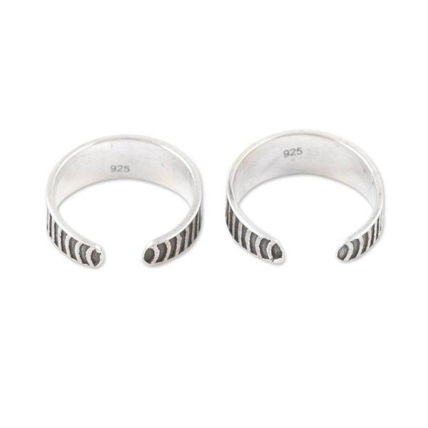 Alternate image for Set of 2 Bohemian Style Sterling Silver Toe Rings from India Striped Style