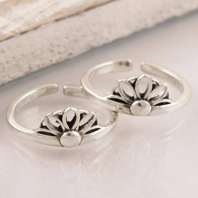 Primary image for Hand Crafted Sterling Silver Flower Toe Rings Pair Night of Flowers
