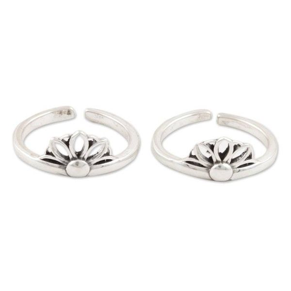 Alternate image for Hand Crafted Sterling Silver Flower Toe Rings Pair Night of Flowers
