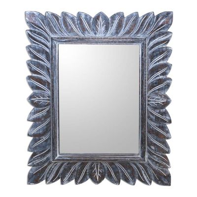 Alternate image for Leaf Pattern Wood Wall Mirror in Brown from Bali Plaga Forest in Blue
