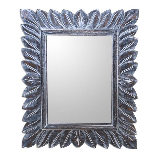 Alternate image for Leaf Pattern Wood Wall Mirror in Brown from Bali Plaga Forest in Blue