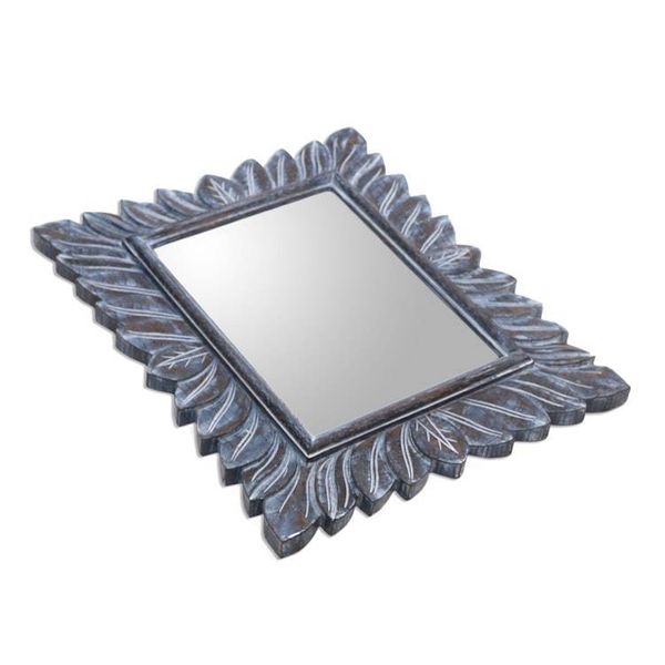 Alternate image for Leaf Pattern Wood Wall Mirror in Brown from Bali Plaga Forest in Blue