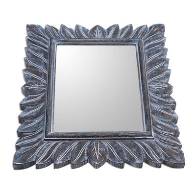 Alternate image for Leaf Pattern Wood Wall Mirror in Brown from Bali Plaga Forest in Blue