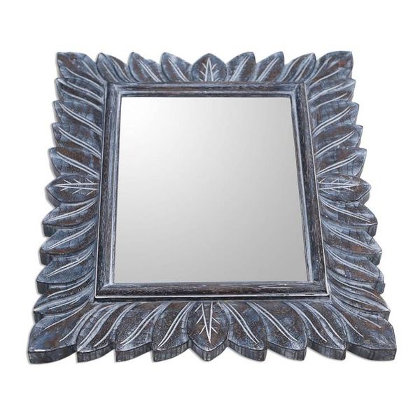 Alternate image for Leaf Pattern Wood Wall Mirror in Brown from Bali Plaga Forest in Blue