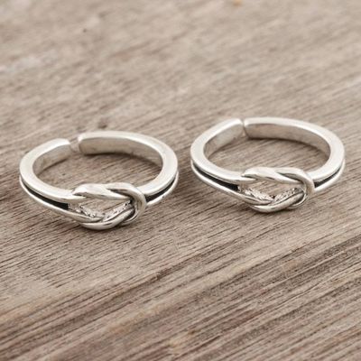 Alternate image for Handmade Sterling Silver Knotted Toe Rings from India Pair Knot Theory