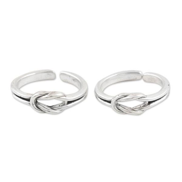 Alternate image for Handmade Sterling Silver Knotted Toe Rings from India Pair Knot Theory