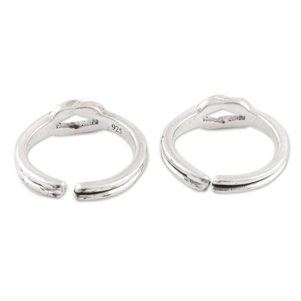 Alternate image for Handmade Sterling Silver Knotted Toe Rings from India Pair Knot Theory