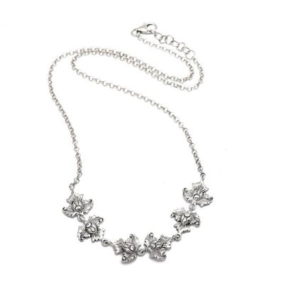 Alternate image for Floral Lotus-Themed Sterling Silver Pendant Link Necklace Lotus  Luxury