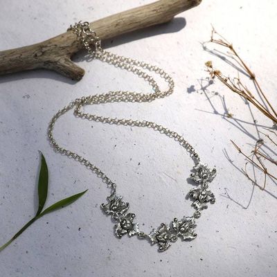 Alternate image for Floral Lotus-Themed Sterling Silver Pendant Link Necklace Lotus  Luxury