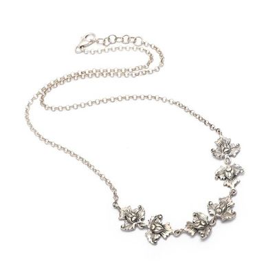 Alternate image for Floral Lotus-Themed Sterling Silver Pendant Link Necklace Lotus  Luxury