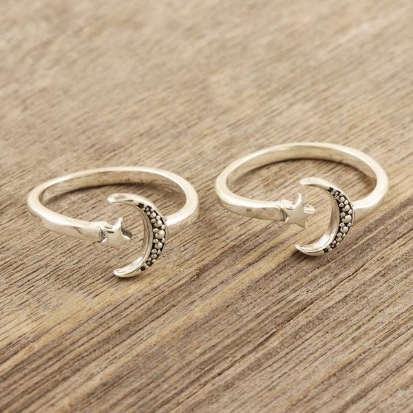 Alternate image for Handmade Sterling Silver Star and Moon Toe Rings Pair Match Made in Heaven
