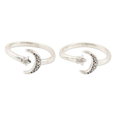 Alternate image for Handmade Sterling Silver Star and Moon Toe Rings Pair Match Made in Heaven