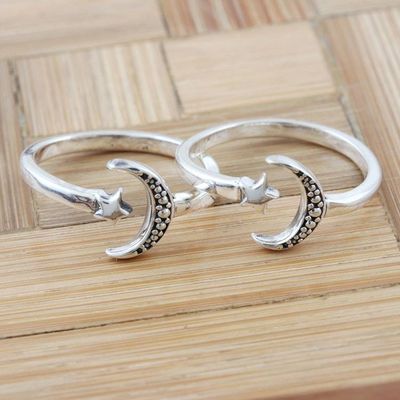 Alternate image for Handmade Sterling Silver Star and Moon Toe Rings Pair Match Made in Heaven