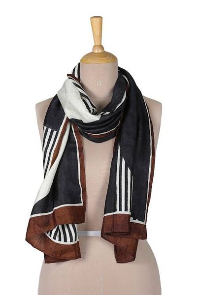 Alternate image for Hand-Loomed Bordered Silk Scarf with Hand-Painted Motifs Painted Perfection