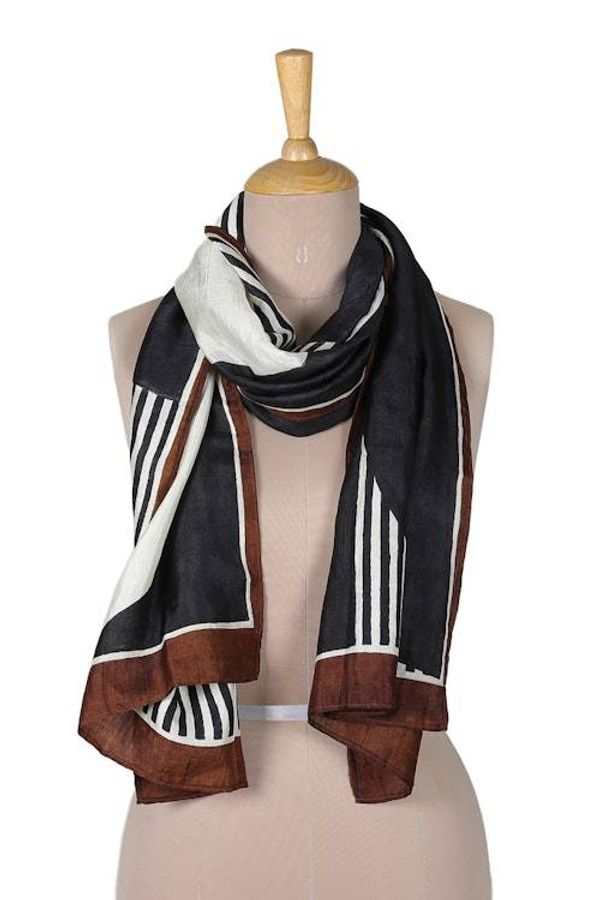 Alternate image for Hand-Loomed Bordered Silk Scarf with Hand-Painted Motifs Painted Perfection