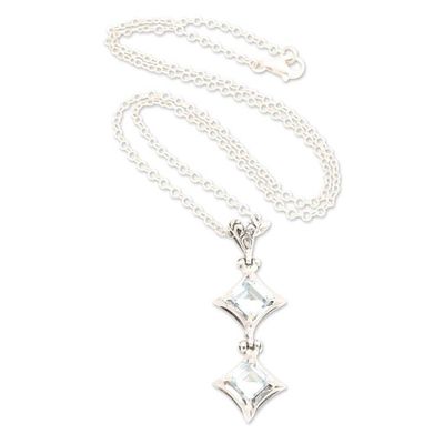 Alternate image for Balinese-Made Polished 3-Carat Blue Topaz Pendant Necklace Celestial Spark