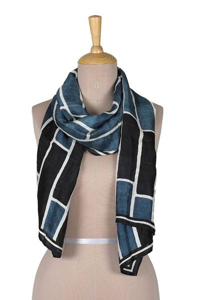 Alternate image for Hand-Woven and Painted Silk Scarf with Block Patterns Dazzling Blocks
