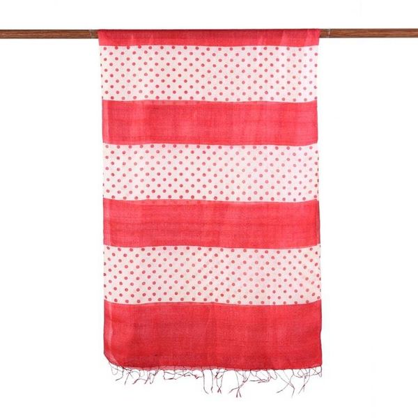 Alternate image for Handwoven Red and Ivory Polka Dot Silk Shawl from India Speckled Beauty