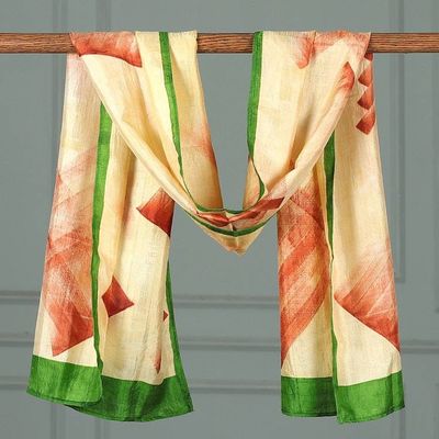 Alternate image for Modern Abstract Hand-Painted and Woven Bordered Silk Scarf Beautiful Brushstrokes