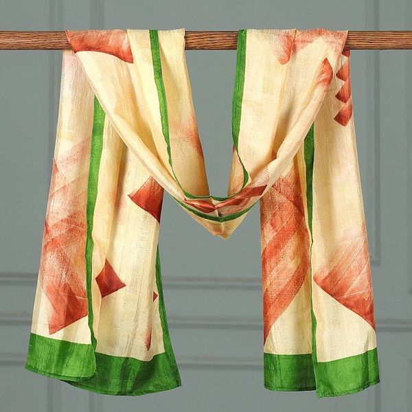 Alternate image for Modern Abstract Hand-Painted and Woven Bordered Silk Scarf Beautiful Brushstrokes
