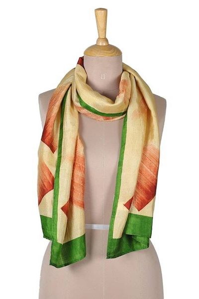 Alternate image for Modern Abstract Hand-Painted and Woven Bordered Silk Scarf Beautiful Brushstrokes