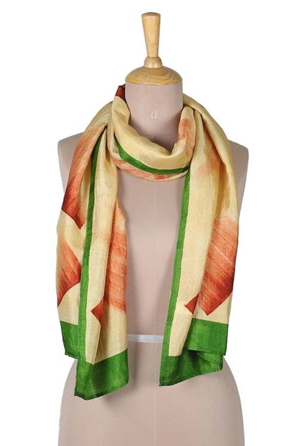 Alternate image for Modern Abstract Hand-Painted and Woven Bordered Silk Scarf Beautiful Brushstrokes