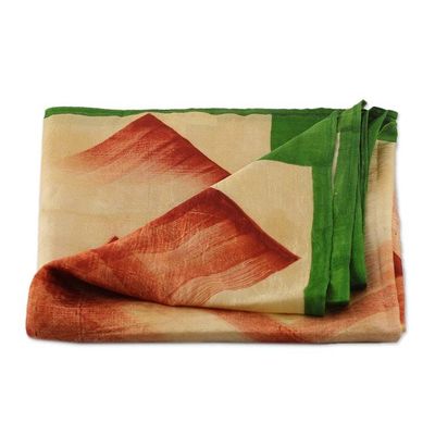 Alternate image for Modern Abstract Hand-Painted and Woven Bordered Silk Scarf Beautiful Brushstrokes