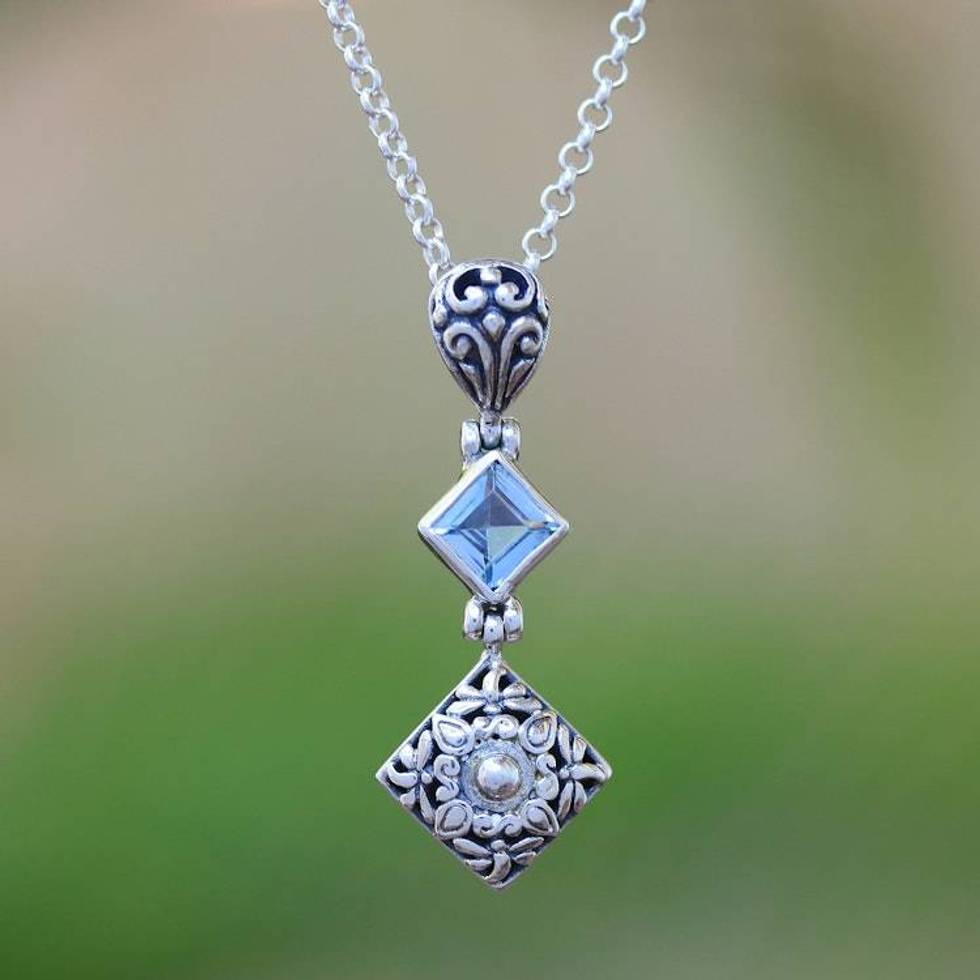 Blue Topaz and Sterling Silver Dragonfly Pendant Necklace 'Dragonflies at Daybreak'