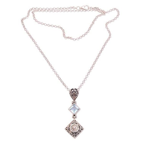 Alternate image for Blue Topaz and Sterling Silver Dragonfly Pendant Necklace Dragonflies at Daybreak