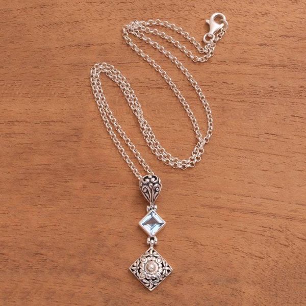 Alternate image for Blue Topaz and Sterling Silver Dragonfly Pendant Necklace Dragonflies at Daybreak