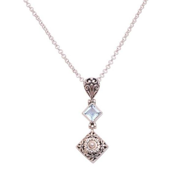 Alternate image for Blue Topaz and Sterling Silver Dragonfly Pendant Necklace Dragonflies at Daybreak
