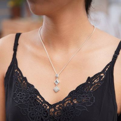Alternate image for Blue Topaz and Sterling Silver Dragonfly Pendant Necklace Dragonflies at Daybreak