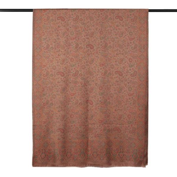 Alternate image for Handcrafted Paisley-Themed Beige Fringed 100 Modal Shawl Classic Eden